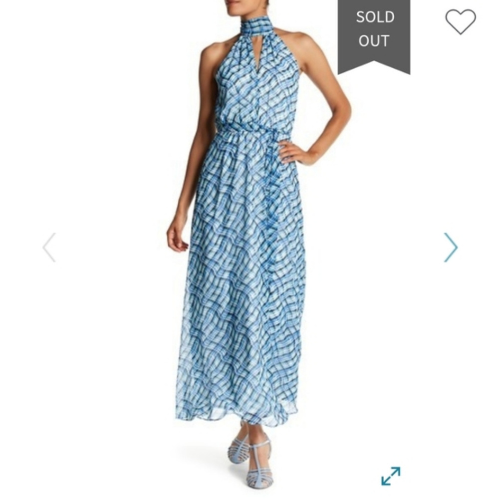 NWT Calvin Klein Printed Chiffon Halter Maxi Dress